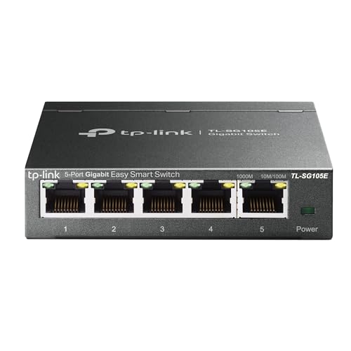 TP-Link TL-SG105E 5-Ports Gigabit Easy Smart Managed Netzwerk Switch(Plug-and-Play,Metallgehäuse, QoS, IGMP-Snooping,LAN Verteiler, zentrales Management, energieeffizient)schwarz metallic