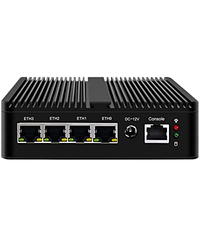 KingnovyPC Firewall Micro Appliance, 4 Port i226 2.5GbE LAN Fanless Mini PC N5105, 2* DDR4, 4GB DDR4 64GB NVMe, HDMI, DP, RJ45 COM, 4*USB Gigabit Ethernet AES-NI VPN Router Openwrt Barebone