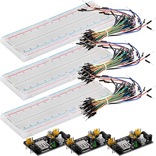 AZDelivery 3 x MB 102 Breadboard Kit - 830 Breadboard, Netzteil Adapter 3,3V 5V, 65Stk Steckbrücken kompatibel mit Arduino inklusive Ebook!