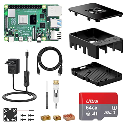 NinkBox Raspberry Pi 4 Model B 4GB RAM + 64 GB Speicherkarte, Raspberry Pi Starter Kit mit Cortex A72 1.5GHz, Ultimate Kit unterstützt Dual Display 4K/1000Mbps/Bluetooth 5.0